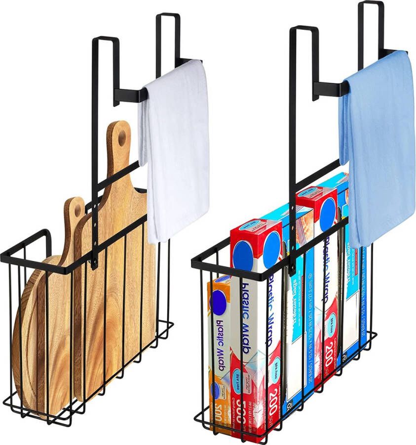 2 kastmand hangmand met handdoekhouder keukenorganizer wandmontage met handdoekrail spoelbakorganizer kastdeur hangmand van metaal voor badkamer en keuken zonder boren