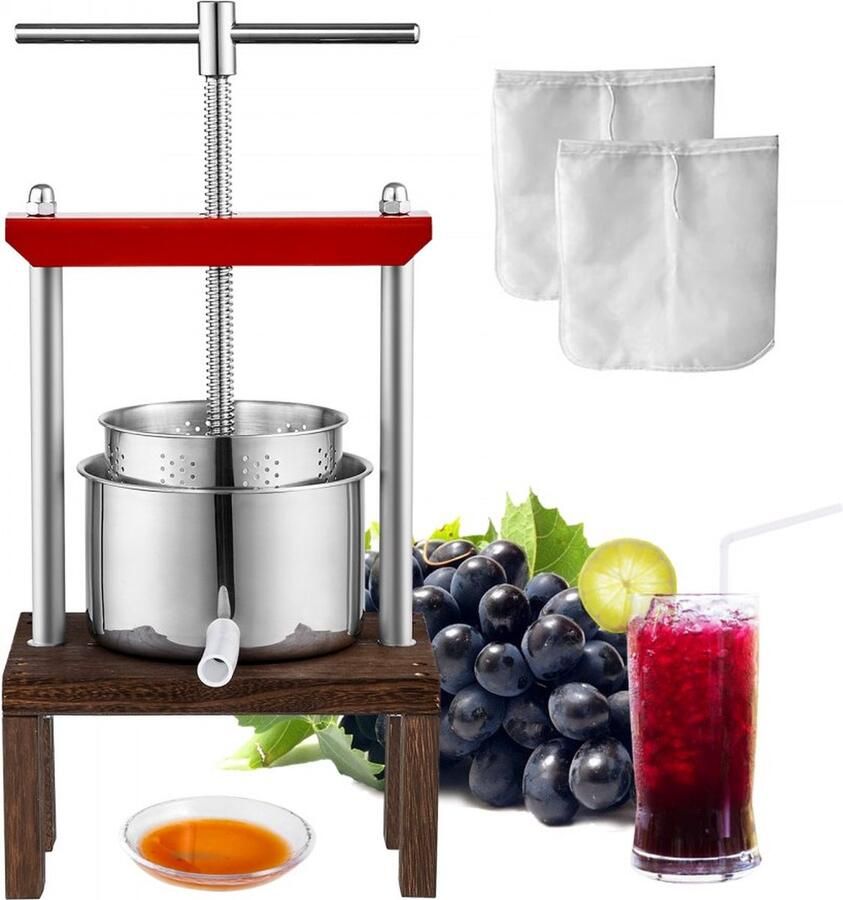 2 L Fruitpers Appelpers Fruitpers met standaard Bessenpers 14 x 13 cm Appelpers Handpers Fruitpers Mechanische Zelkova Houtpers Geschikt voor Sap Fruitpuree enz