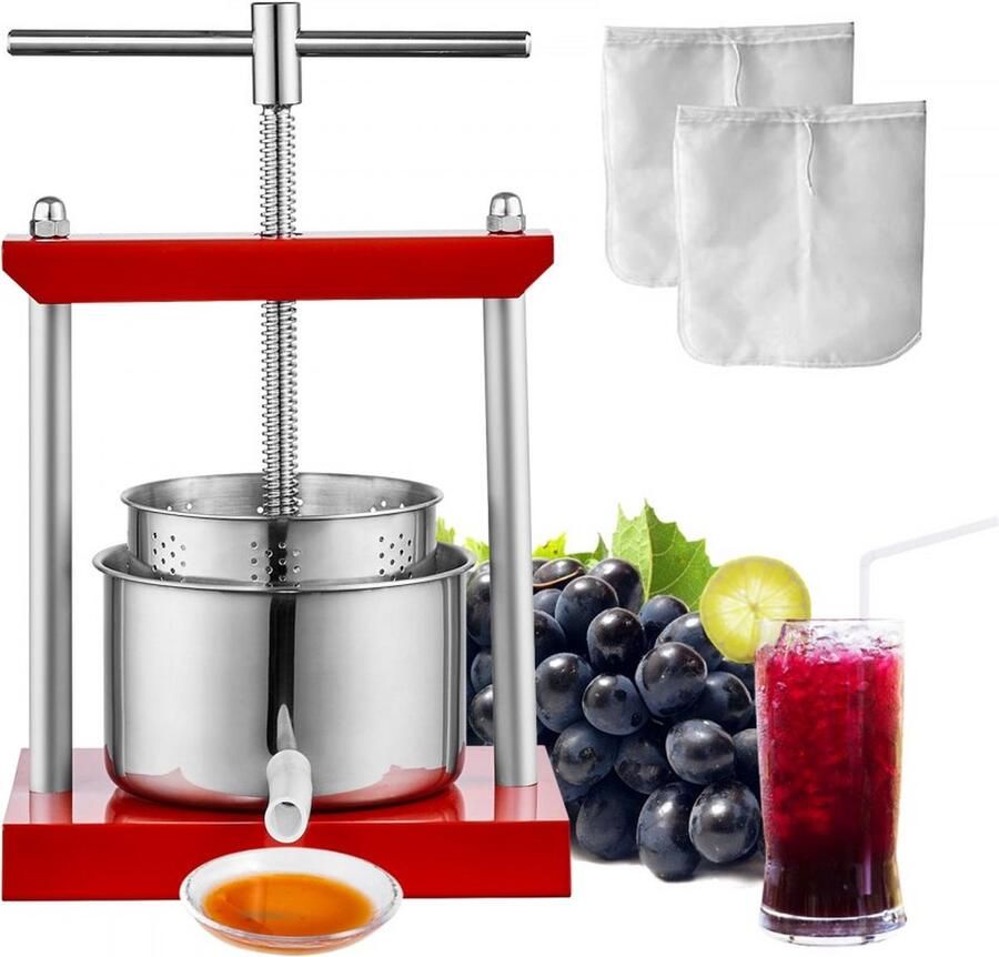 2 L fruitpers appelpers fruitpers met T-handgreep bessenpers 14 x 13 cm appelpers handmatige fruitpers mechanische RVS pers Geschikt voor sap fruitpuree etc