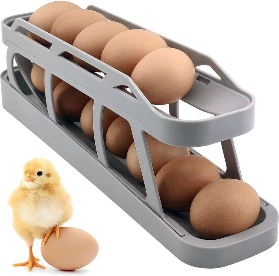2-laags automatische rollende eierhouder met antislip bodem ruimtebesparende opslagcontainer voor eieren egg tray