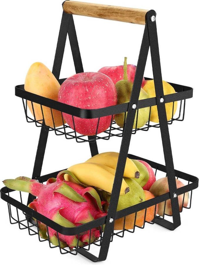2-laags fruitmand verwijderbare metalen fruitschaal taartstandaard broodmand groentemand taartstandaard met 2 niveaus moderne taartstandaard voor brood groenten snacks hoekplank staande opbergkeuken (zwart)