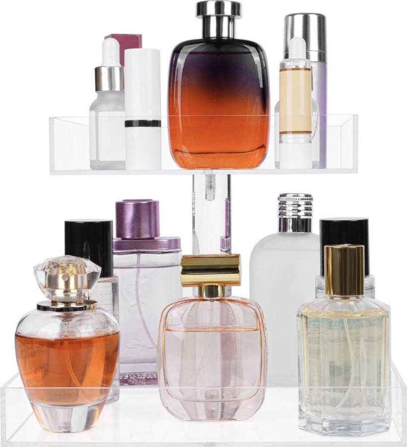 2 Laags Parfum Organizer Display Doorzichtig Acryl Opslag voor Make-Up Cosmetica Cologne Skincare Organizer Tray voor Badkamer Make-Up Tafel Dressoir Keuken Slaapkamer Winkel