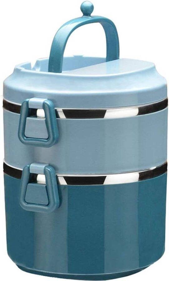 2-laagse roestvrijstalen lunchbox stapelbaar Meerlaagse gratis combinatie Bento Box met handvatblauw SANQIAHOME