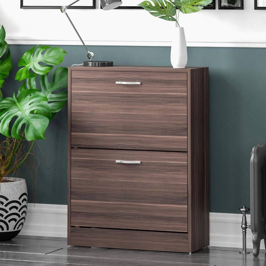 2 laden uittrekbare schoenenkast schoenenrek walnoot houten organizer