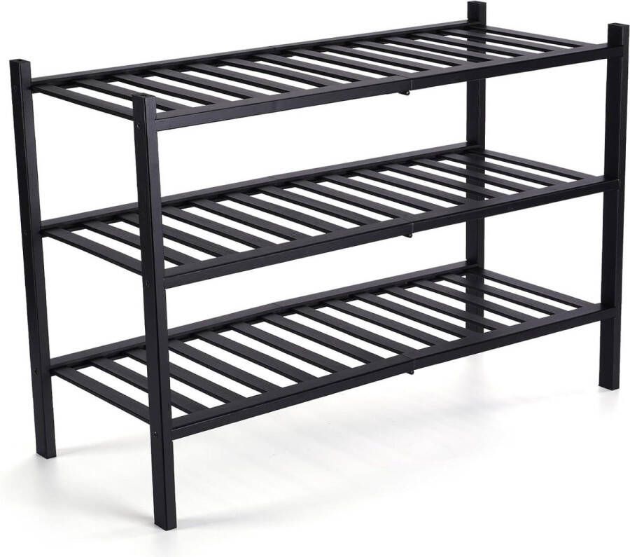 2 Niveau Bamboe Schoenenrek 68 x 28 x 46 cm Schoenenkast Schoenenstandaard voor Hal Woonkamer en Gang Zwart Schoenenrek