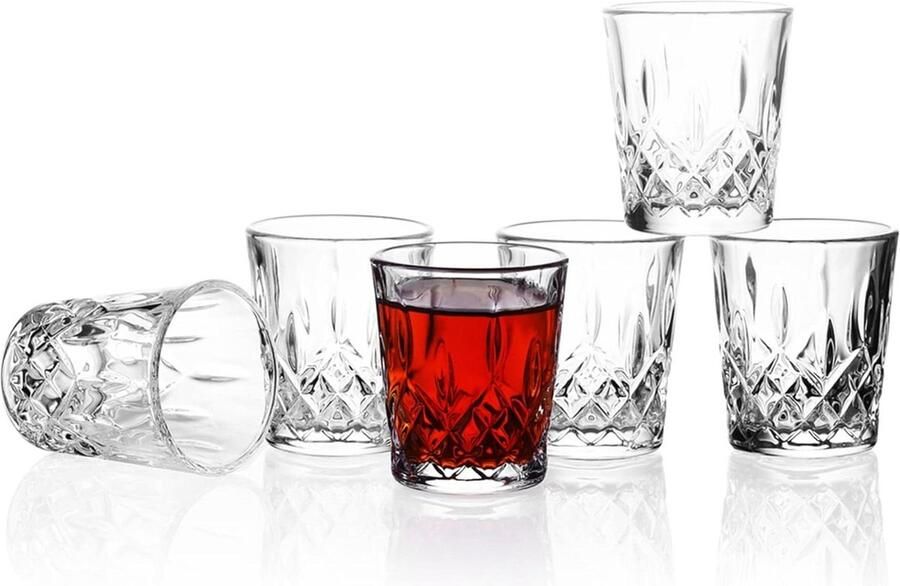 2 oz Mini Shotglas Set van 6 Leuke Shotglazen en Proefglazen Clear Shot Glasses Sherry Glasses Heavy Base Shotglazen
