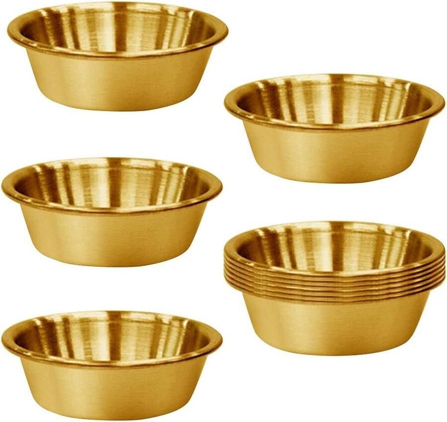 2 oz roestvrij stalen saus schotel kruiden gerechten 10Pack Premium Sushi dipping Bowl schotels metalen Ramekins Mini voorgerecht platen individuele specerij saus kopjes (goud)