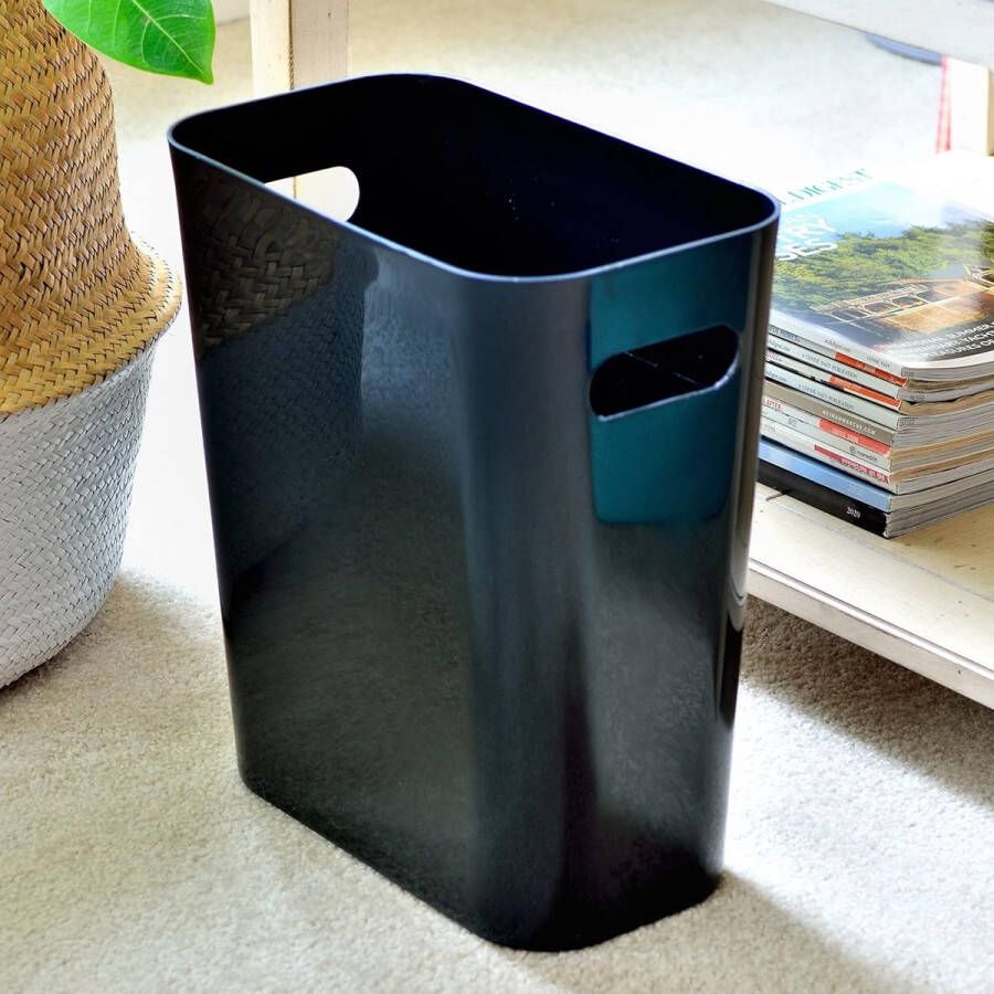 2-pack 3 gallon slanke prullenbak plastic vuilnisbak met handgrepen voor thuiskantoor woonkamer studeerkamer keuken badkamer (zwart)