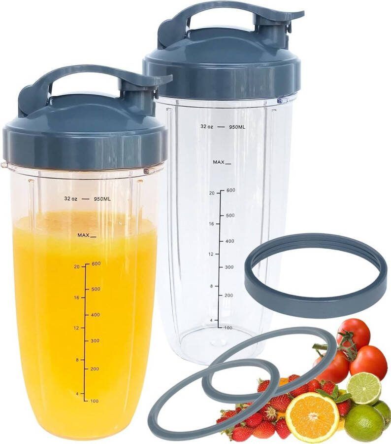 2-pack 32oz vervangende blenderbekers met flip-top-to-go-deksel en rubberen pakkingen compatibel met Geschikt voor NutriBullet 600w 900w blender