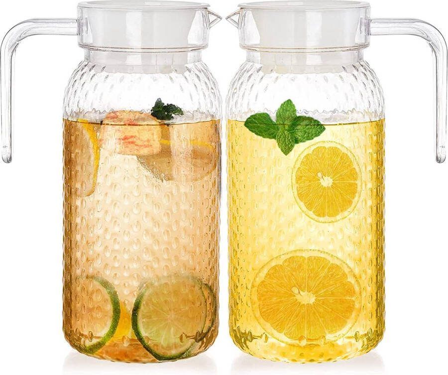 2-pack acrylkan van 1 liter met deksel BPA-vrij Set van 2 heldere waterkan: Onbreekbare drinkkan voor melksap ijsthee citroenwater