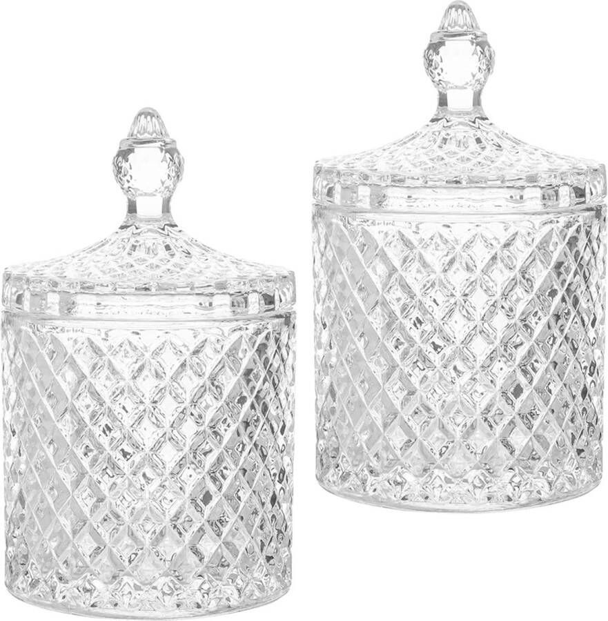 2-pack kristallen diamant gefacetteerde pot met kristallen deksel helder glazen suikerpot snackorganizer voor woonkamer slaapkamer keuken badkamer (3 27 x 5 inch)