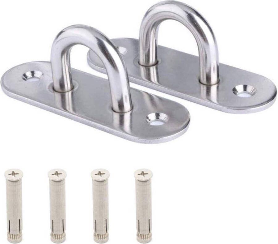 2 Pack Plafondhaak M6 Quikhome Oblong Pad Oogplaat 304 RVS Expansie Schroef Wandbevestiging Ophanghaak voor Boot Marine Hardwarefor Yoga Suspension Training Plafond Ventilator Ophangmand rotating ceiling hook