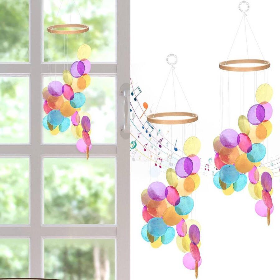 2 Pack Regenboog Capiz Zeeschelp Windgong Kleurrijk en Handgemaakt Buiten en Binnen Decoratie