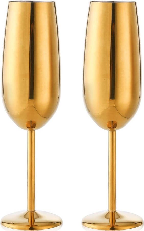 2-pack roestvrij staal champagneglas 6oz onbreekbaar goud champagnefluiten draagbare metalen wijnbeker onbreekbaar drinkgerei met steel voor cocktail dagelijks formeel