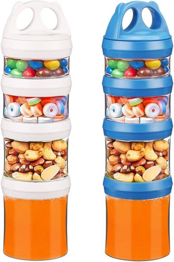 2 Pack Stapelbare Snack Container Set 30oz Twist Lock Stapelpot Voedselopslag Noten Snoep Formula Reisartikel Dispenser BPA-vrij & Lekvrij Wit Blauw