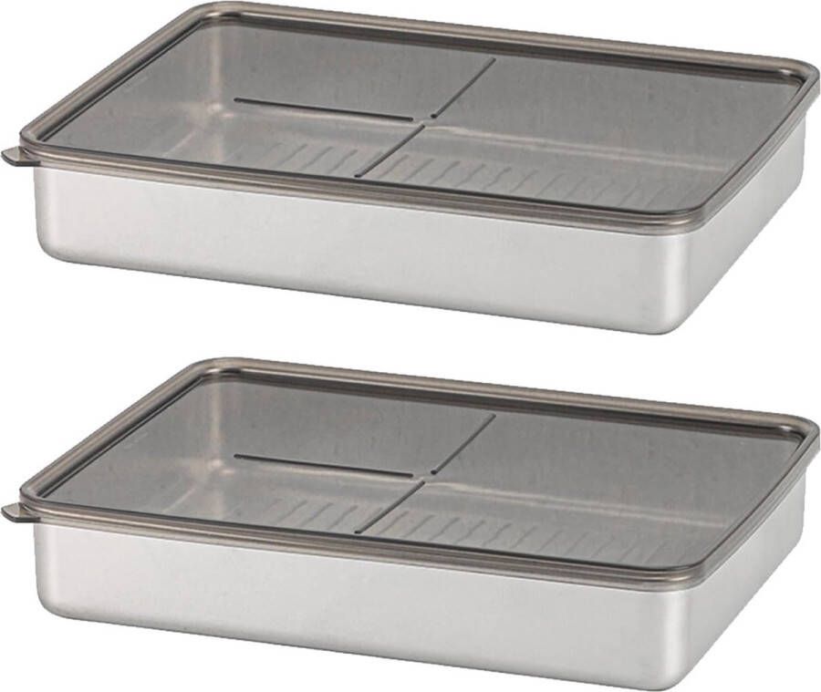 2 Packs vleeswarendozen koelkastopslag stapelbaar voedselopbergdoos roestvrij staal vaatwasser vriezer extra maat voor kaas vlees worstdoos