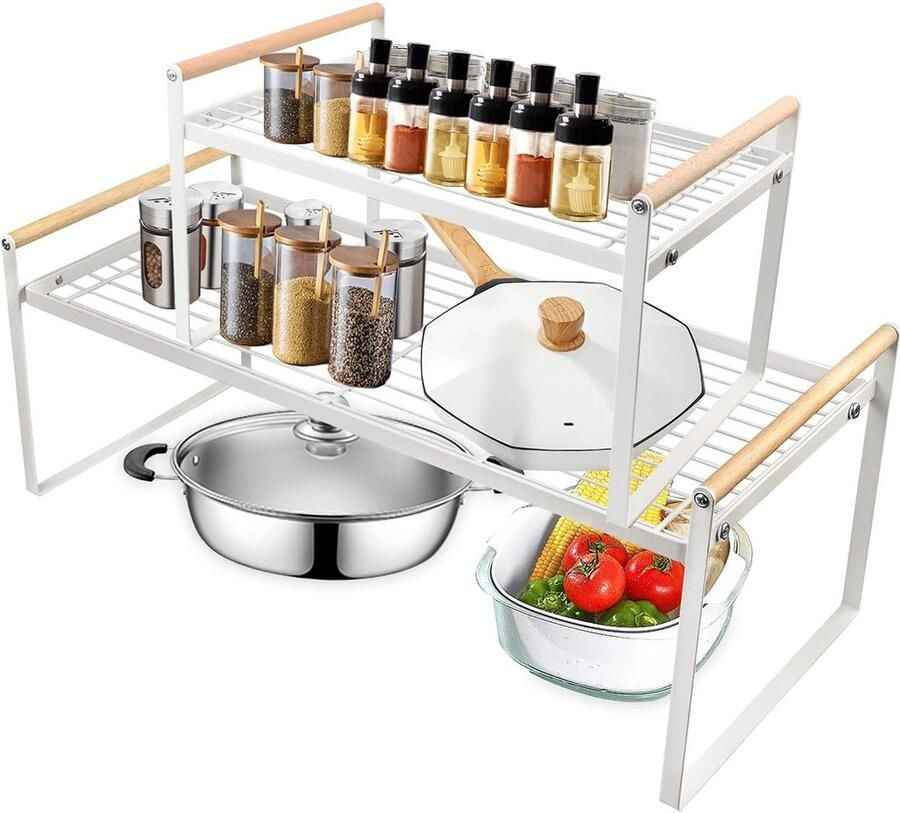 2 Pieces Kitchen Shelf Worktop Organizer Spice Rack Standing Shelf White