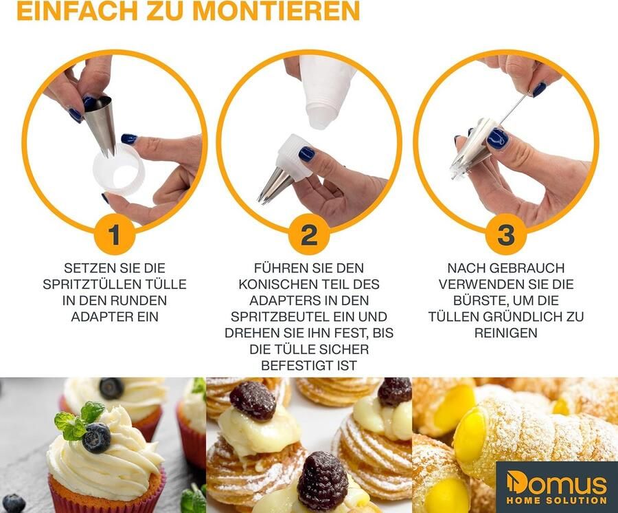 2 professionele spuitzakken van katoen wasbaar en herbruikbaar met 6 grote spuitmonden van roestvrij staal 304 set voor cake en cake