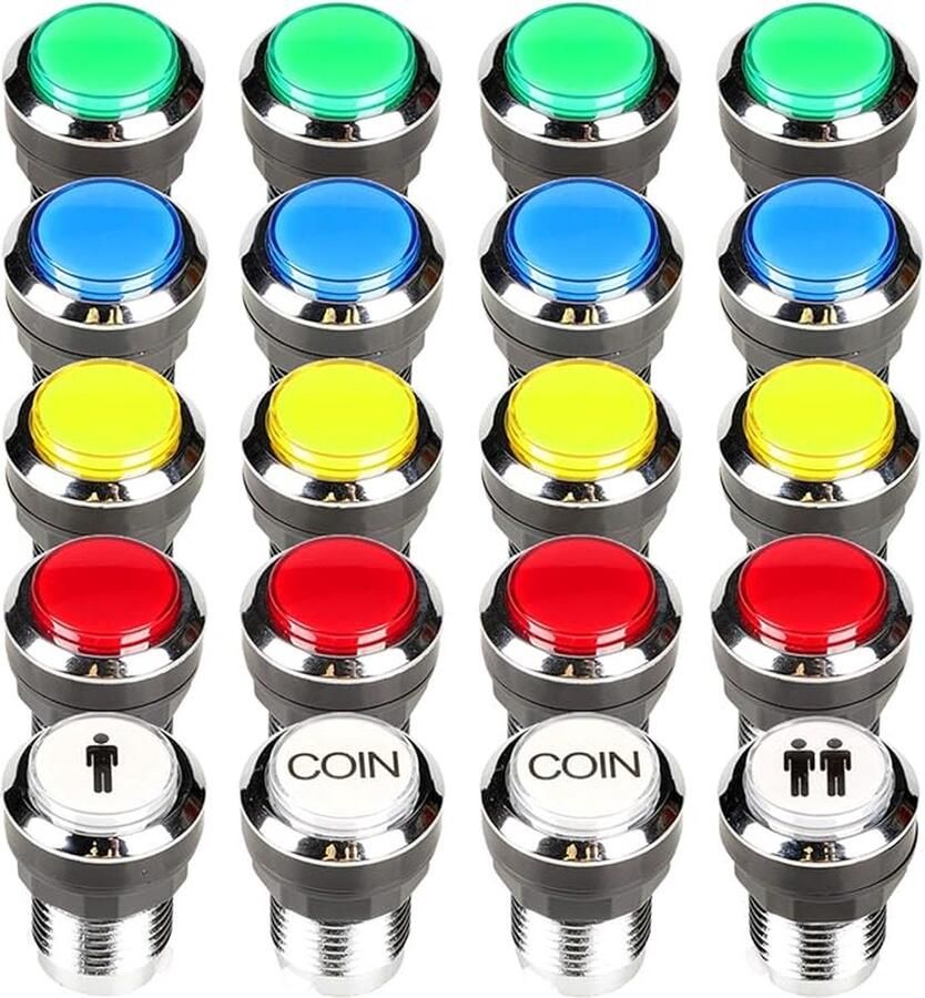 2 speler Arcade Joystick LED Chrome Drukknoppen voor PC MAME Raspberry Pi Video Games Arcade Cabinet Parts (Rood Blauw Kit)