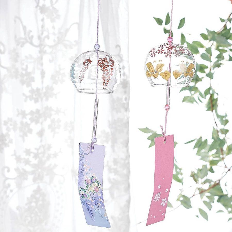 2 STKS Japanse windgong roze en paars glas windklokken handgemaakte hangers voor verjaardagscadeau en woondecoraties