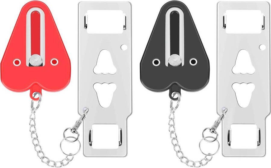 2 Stuk deurstop deurslot Portable Door Lock Rood Thuis Slaapkamer Hote Voorkom ongeoorloofde toegang perfect voor reizen hotel Draagbaar Deurslot Deurstopper Zwart Beveiliging Reis Slot Deur