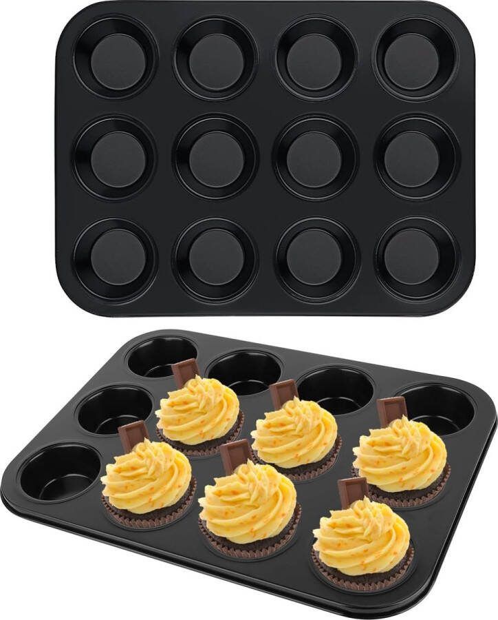2 stuks 12-delige muffinvorm voor 24 muffinplaten muffinbakvorm bakvorm anti-aanbaklaag inspiratie mini-muffinvorm rond bakplaat voor muffins cupcake pan set muffin vormen 35 x 26 x 3 cm