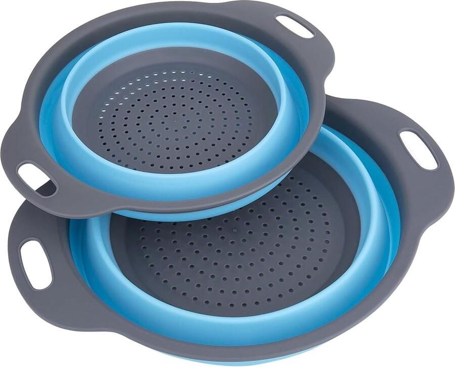 2 stuks Ø 29 cm 24 cm opvouwbare vergiet pastazeef opvouwbaar BPA-vrij siliconen filtermand zeef opvouwbaar met handvat vergiet colander siliconen zeef voor het afdruipen van pasta groenten