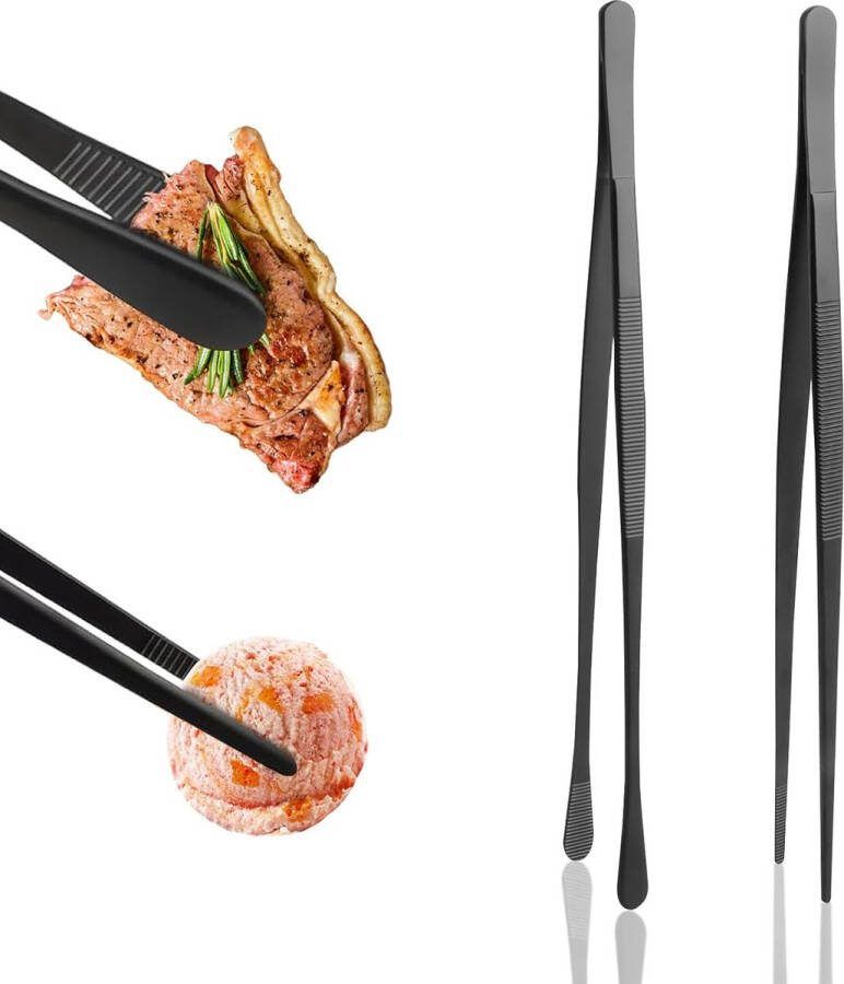 2 stuks 30 cm lange kooktang pincet keuken plat en puntig keukenpincet professionele tang keuken kooktang roestvrij staal pincetten set als vleestang grillpincet spaghettitang