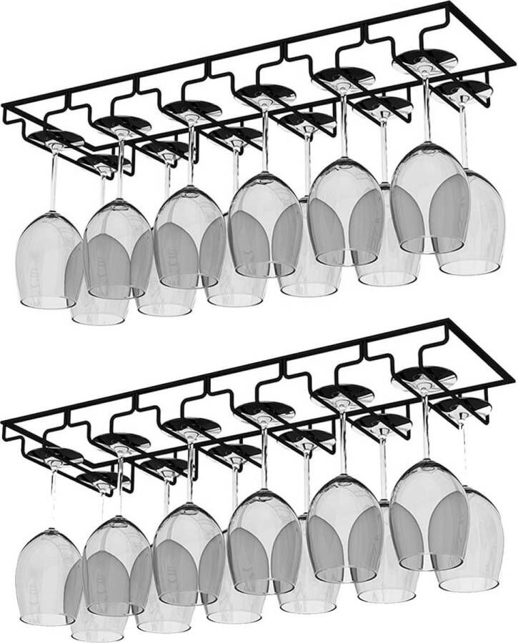 2 stuks 6 rijen zwart 12 kopjes metaal onder kast hangende houder voor wijnglazen champagneglazen bekers en glaswerk