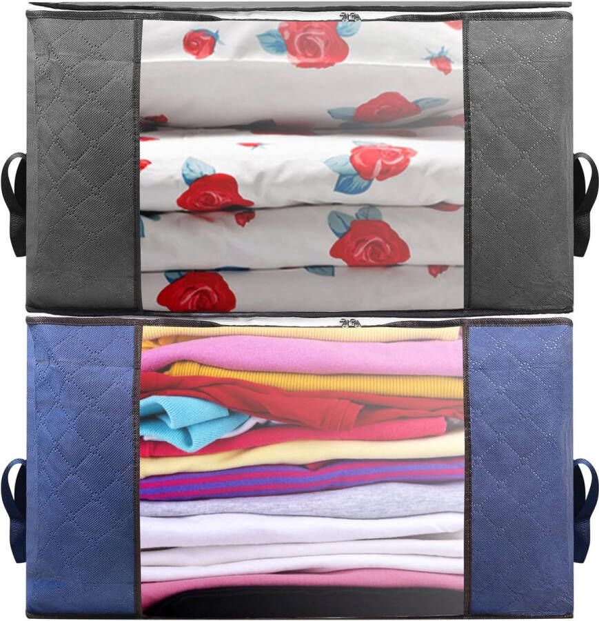 2 stuks 90 l grote opbergtas opvouwbare kledingopslag met deksel opbergdoos verhuisdozen voor dekbedden dekens onderbed kledingkast
