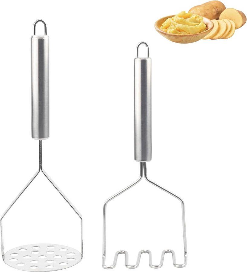 2 stuks aardappelstamper roestvrij staal Potato Masher keukengerei roestvrij stalen stamper voor aardappelpuree