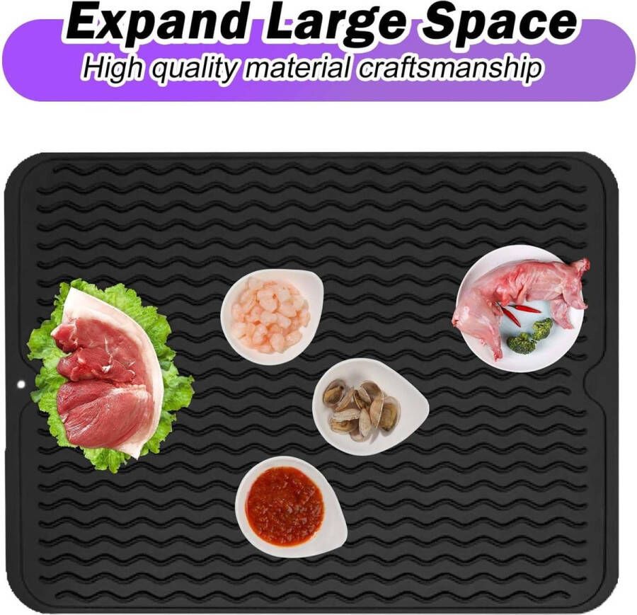 2 stuks afdruipmat servies: 40 × 30 cm afdruipmat van siliconen hittebestendig antislip inklapbare spoelbakmat voor het opbergen van bestek siliconenmat inclusief 2 siliconen afwasborstels