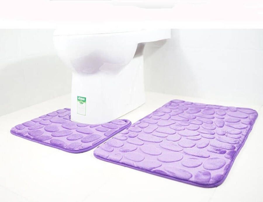 2 stuks antislip standaard badmatten set ademend traagschuim badtapijten aangenaam zacht water absorberend toilet badkamer tapijt antislip standaard ondersteuning (violet)