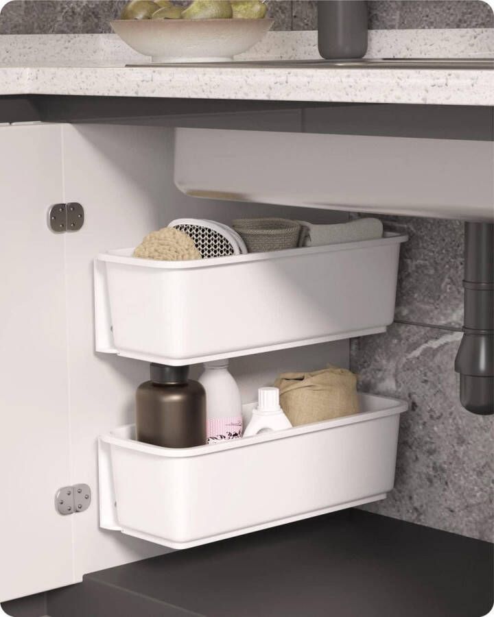 2 stuks Baffect schuifmanden kastorganizer voor keuken badkamer ladeorganizer uittrekbaar wandmontage kruiden voorraden wit