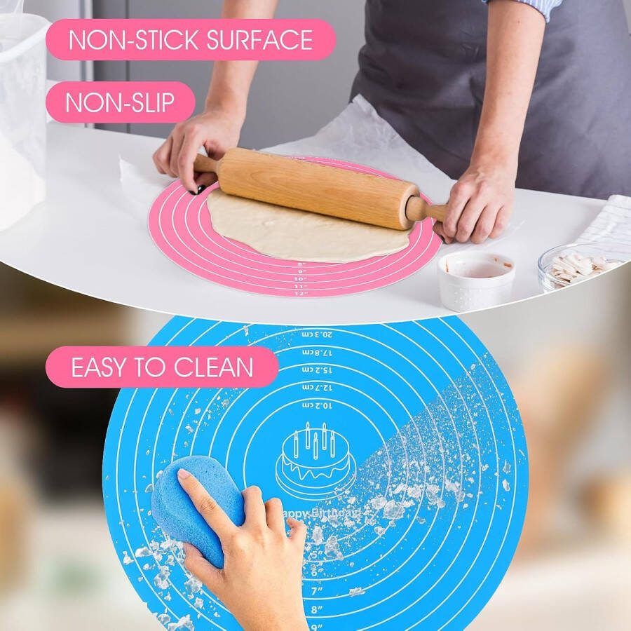 2 stuks bakmatten siliconen bakmat siliconen antislip deegmat antiaanbaklaag antislip bakmat rolmat met maatvoering ronde grote siliconen mat voor fondantgebak pizza koekjes broodmat