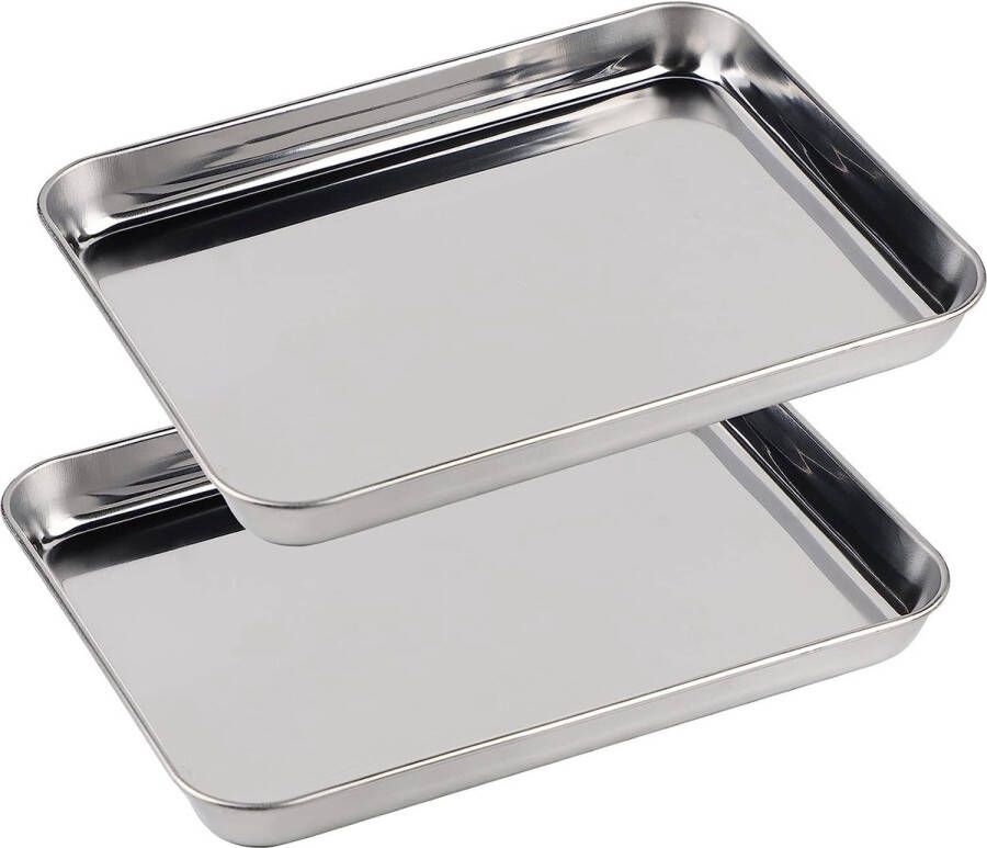2 stuks bakplaten klein rechthoekige ovenschaal taartplaat grillschaal van roestvrij staal voor het bakken braden koken vaatwasmachinebestendig 26 x 20 x 2 5 cm