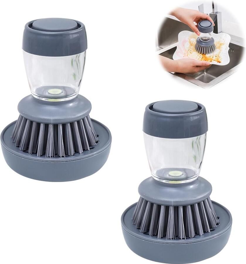 2 stuks borstel met zeepdispenser afwasborstel met geïntegreerde afwasmiddeldispenser afwasborstel potborstel keukenborstel met houder voor servies potten pannen gootsteen reiniging