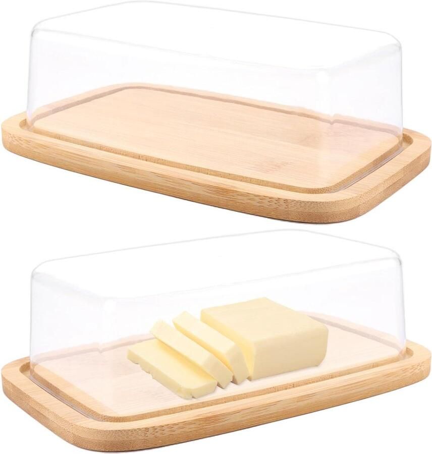 2 stuks botervloot containers van bamboe en glas met deksel APACALI butter dish with lid