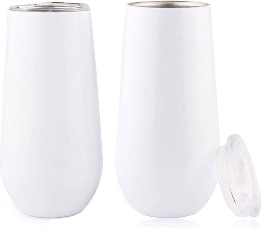 2 stuks champagneglazen roestvrij staal wijnglas champagnebeker koperen beker wijn met deksel 170 ml geïsoleerde champagnebekers champagneglazen to go wit