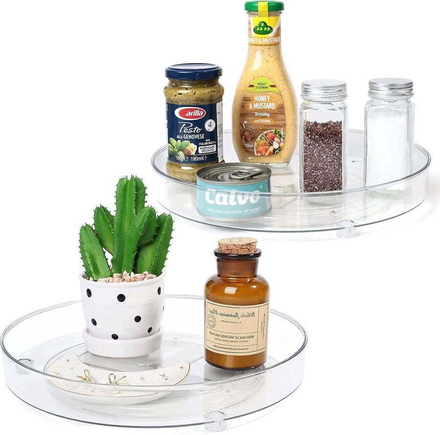 2 stuks draaiplateau-organizer keukenkoelkastorganizer 360 graden koelkast draaiplateau kruidenhouder draaibare organizer voor keuken eetkamer kast dressoir (27 + 23 cm)