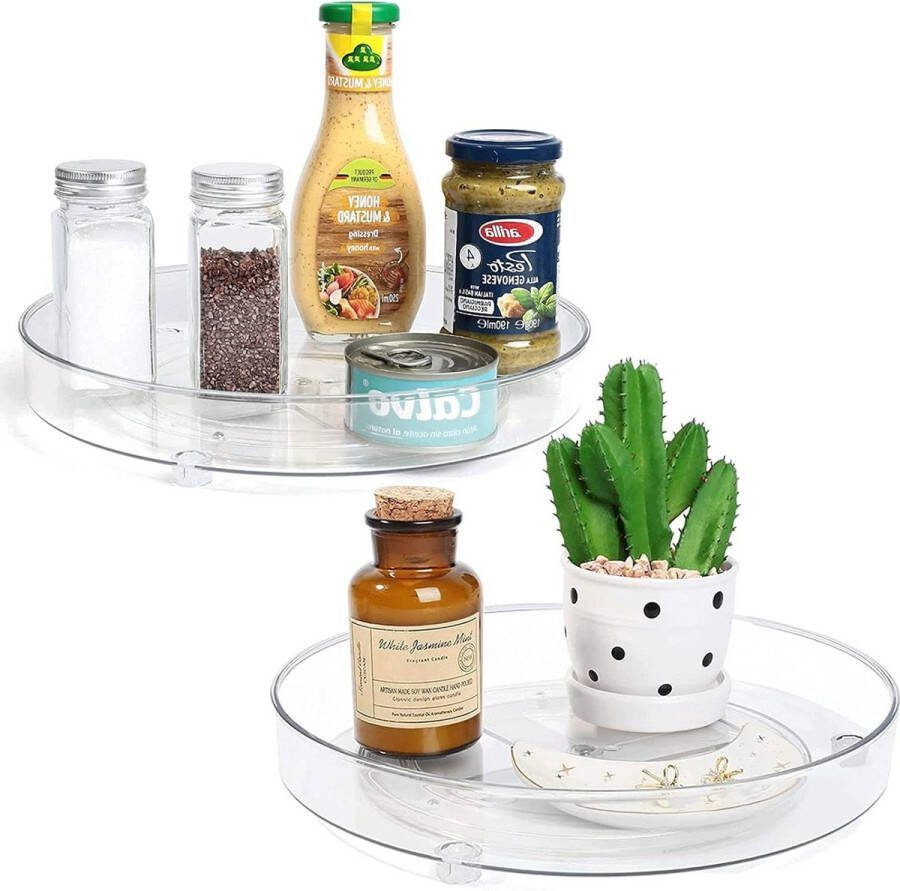 2-stuks draaiplateausorganizer voor keuken en koelkast 360° draaiplateau kruidenhouder draaibare organizer voor keukenkasten en dressoirs (27 + 23 cm) Organizer for Sink