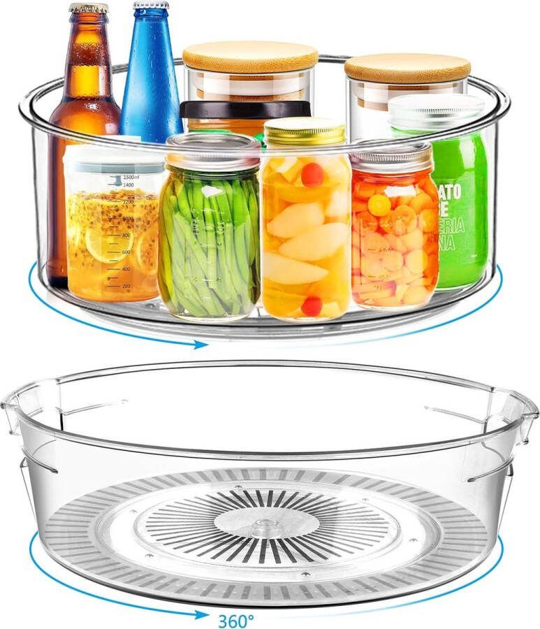 2 stuks draaitafel kruidenrek koelkast keukenkastorganizer 24 cm en 28 cm Lazy Susan 360° draaibaar draaibare bordenorganizer transparant