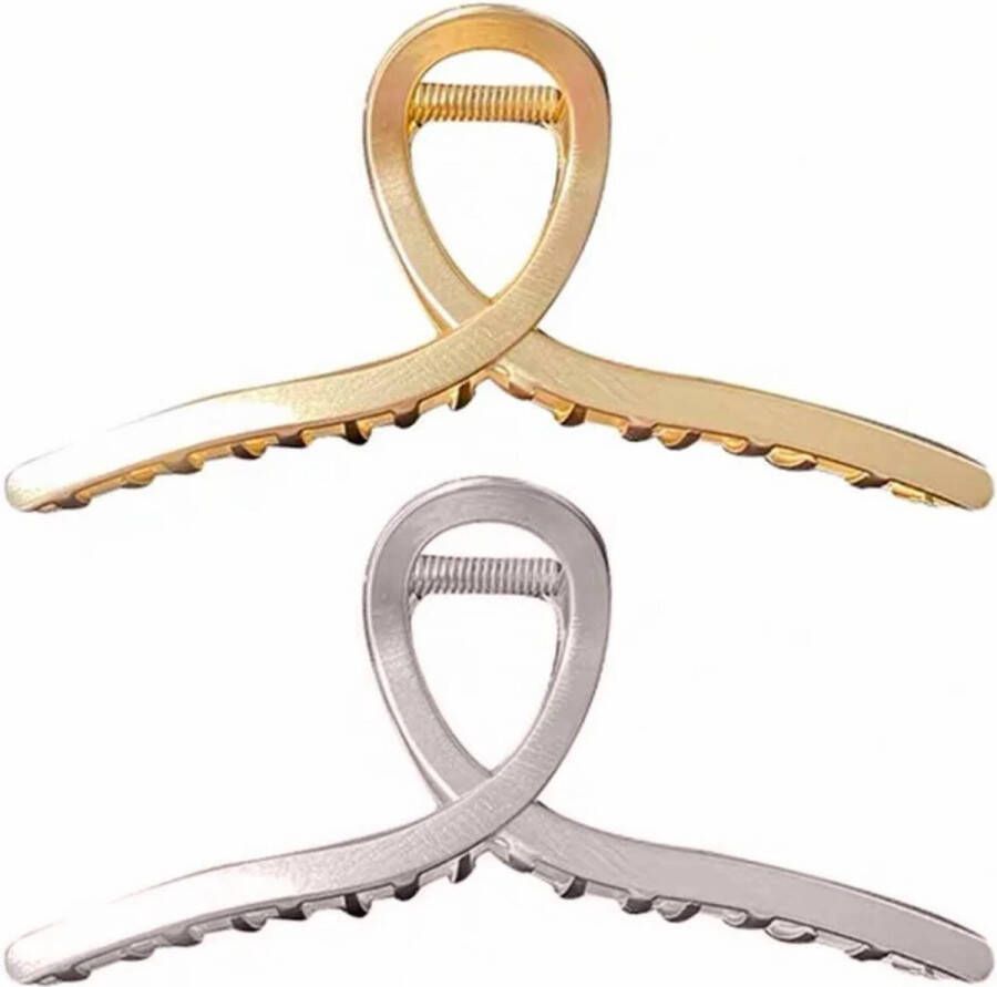 2 Stuks Elegante Haaienklem Haaraccessoire Metalen Haarklemmen Stevige Grip Duurzame Legering Elegant Design Goud & Zilver