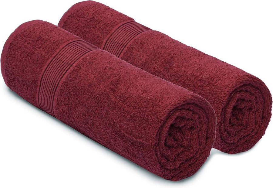 2 stuks extra grote katoenen badhanddoeken 100 x 150 cm grote badhanddoeken ultra absorberend compact sneldrogend en licht wijnrood