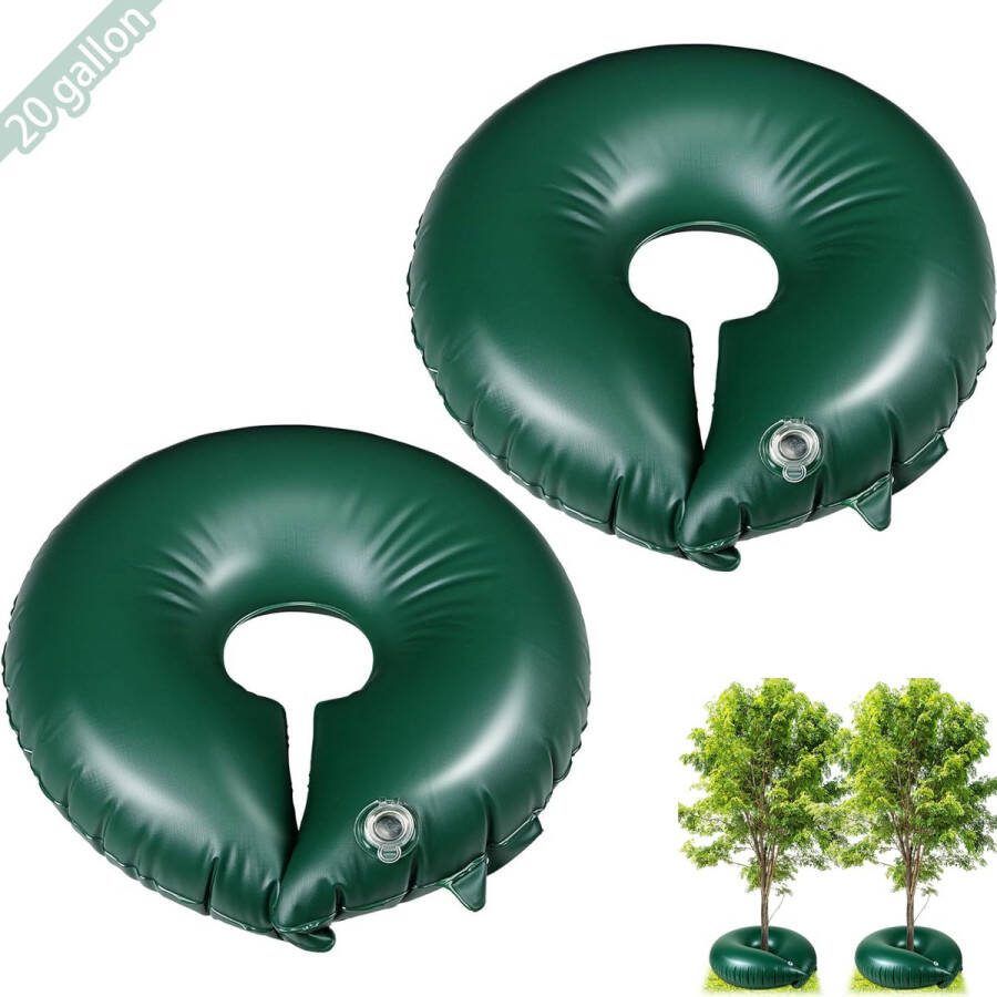 2-Stuks (groen 20 gallon) zware boombesproeiingsringen diepgewortelde boombesproeiingszakken ronde boombewateringszakken PVC slow-release sprinklerzakken boomdruppelringen voor groeiende tuinbomen Irrigatiesystemen Druppelsysteem