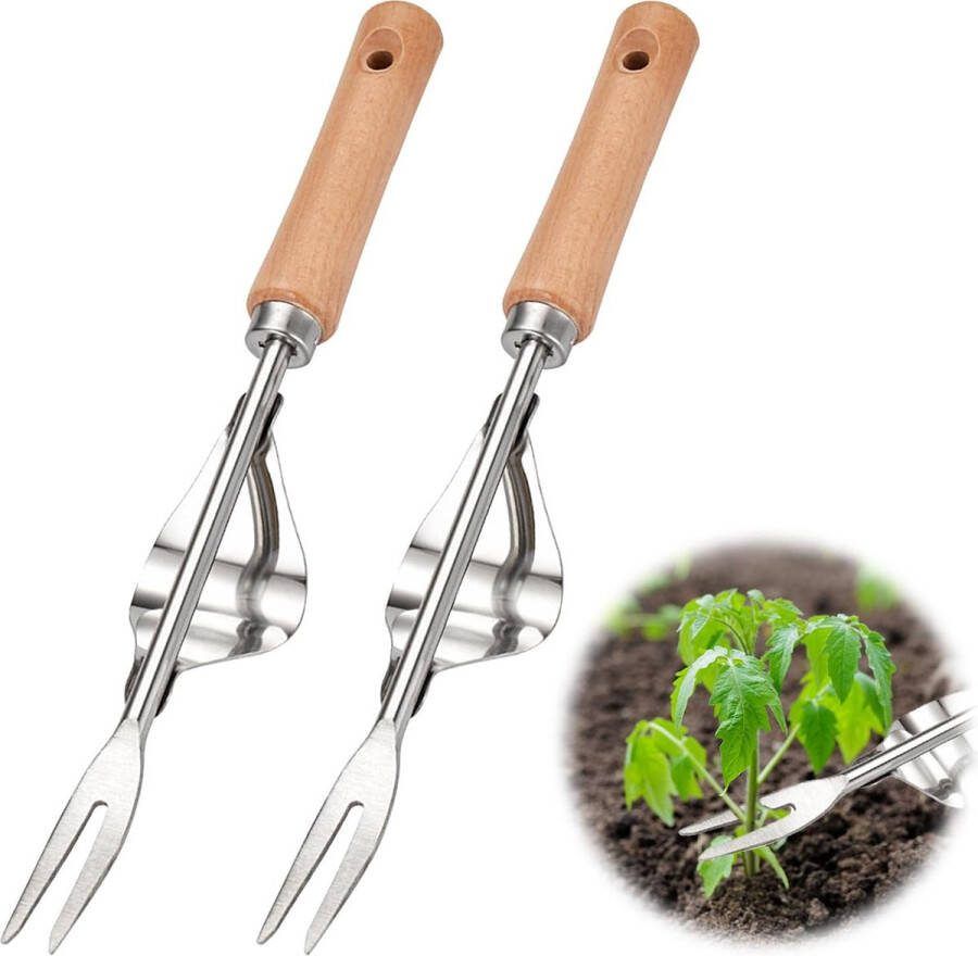 2 stuks handgereedschap voor de tuin roestvrij stalen onkruidsteker wortelapparaat van kwaliteitsstaal tuin handmatige wieder worteljager tuinieren vork voor graven