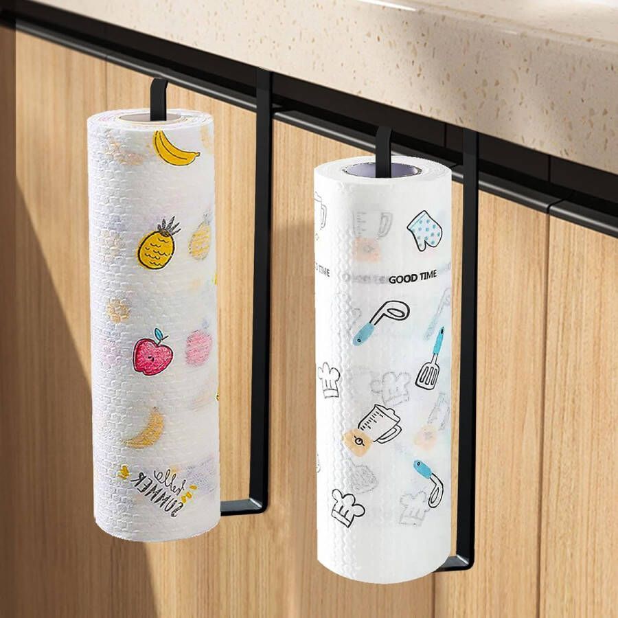2 stuks keukenrolhouders zonder boren keukenpapierhouder wandmontage papier handdoek rolhouder multifunctionele wandmontage papierrolhouder voor keuken badkamer organisatie (zwart)