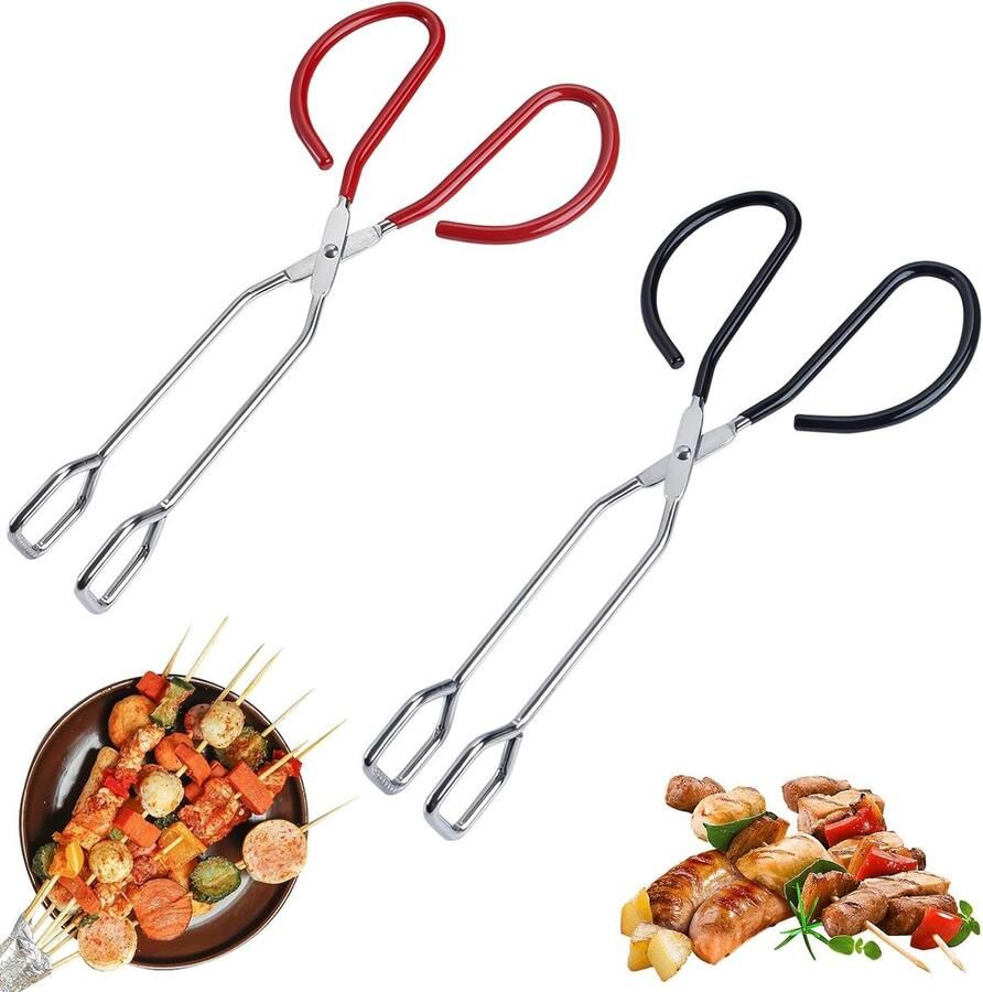 2 stuks keukentang schaar koken grilltang schaar roestvrij staal schaartang met handvat roestvrij stalen barbecuetang schaar voor het koken van barbecue-klem Turner (2 kleuren)