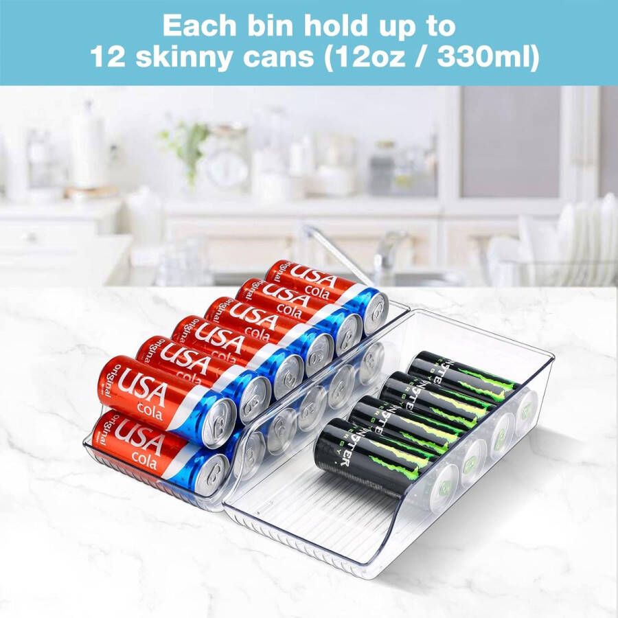 2 Stuks Koelkast Organizer Bakjes Storage Opbergbakken Bijkeuken Plastic Drank Organisator Containers voor Koelkast Keuken Kasten Diepvriezer Pantry Kabinet -Medium