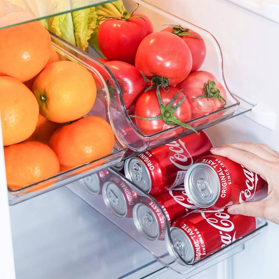 2 Stuks Koelkast Organizer Bakjes Storage Opbergbakken Bijkeuken Stapelbaar Plastic Drank Organisator Containers voor Koelkast Keuken Kasten Diepvriezer Pantry Kabinet -Transparant